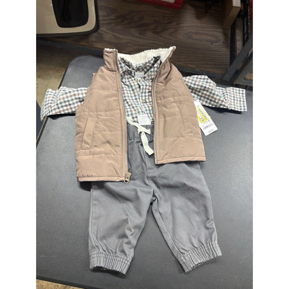 3M Carter's Just One You® Baby Boys' 3pc Top & Bottom Vest Set - Brown/Gray